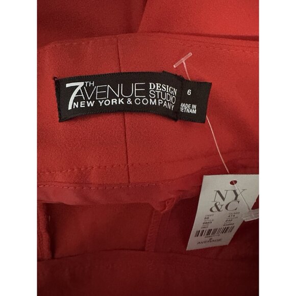 NY&C 7th Design Straight Leg Stretch Waist Red Work Pants Size 6 - Picture 8 of 10